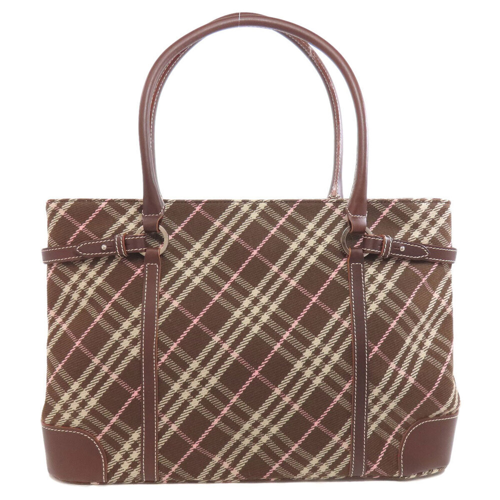 Burberry Check Canvas Label Bag Tote Blue